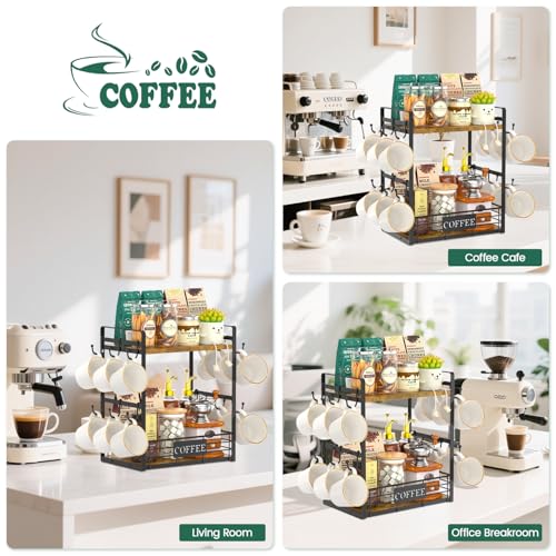 EsLuker.ly Coffee Mug Cup Holder Tree Bar Station Organizer, 2 Tier - color: Antique Brown + Black