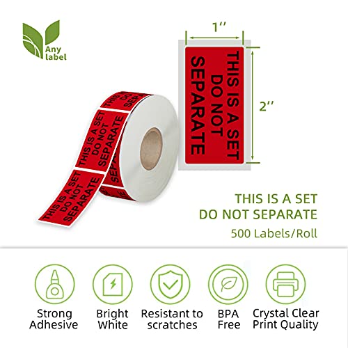 1" x 2" This is a Set Do Not Separate Stickers, Fluorescent Red Packing Labels for Shipping Bundle Sets and Multi-Pack Products Permanent Adhesive (2 Rolls, Total 1000 Labels) - color: Red and Black