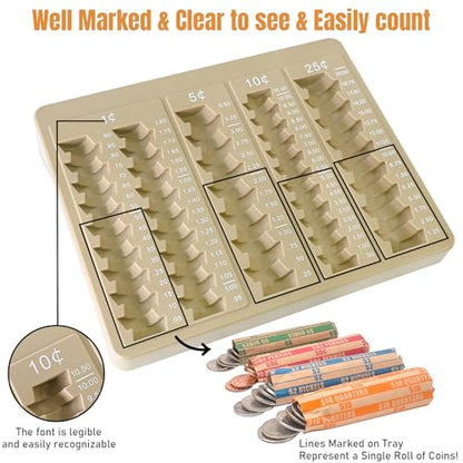 LLIKED 1PCS Brown Coin Counter Tray and Sorting Tray with 150 Coin Wrappers - color: Brown