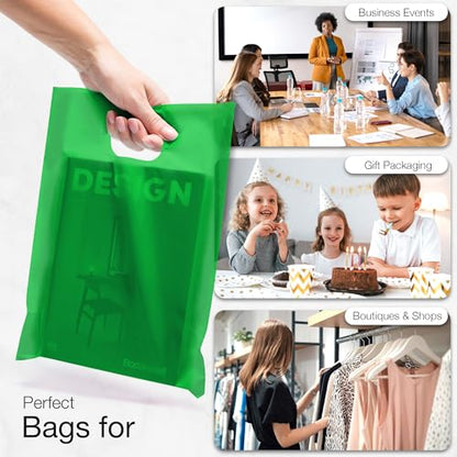 Choice Marts 100 Green Plastic Bags With Handles 9x12 Merchandise Bags - color: Green