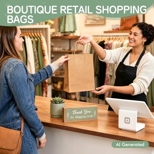 ECOEXTRA Brown Kraft Paper Bags 100 Pack 8x4.5x10.8 in Medium with Handles - color: Brown, size: 1 Count (Pack of 100)