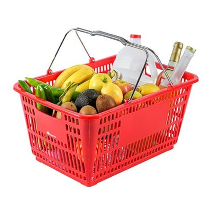 Restaurantware Plastic Shopping Basket, Red, with Steel Handles - style: Steel Handles