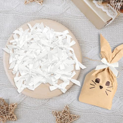 100 Pcs Mini Satin Bows with Premade Twist Ties for Crafts, White - color: White