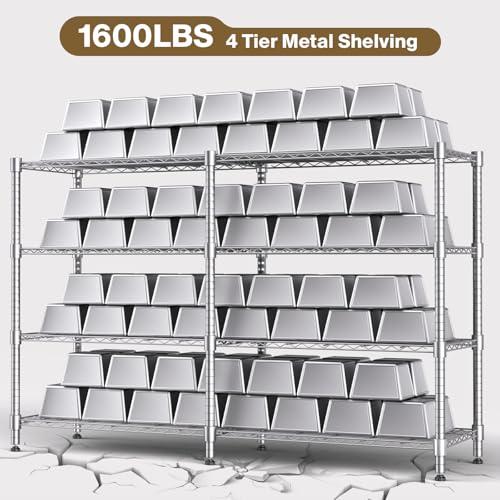 Himimi 4-Tier Metal Shelving-1600LBS Capacity, Adjustable Wire Shelf Unit with Leveling Feet for Kitchen, Garage, Pantry, Laundry, 72" W x 18" D x 60" H, Silver - color: Silver Grey, size: 72"W×18"D×60"H, 4-Tier