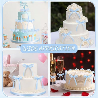 30 Pack Bow Cake Toppers Light Blue Ribbons Bows for Cake - color: Blue