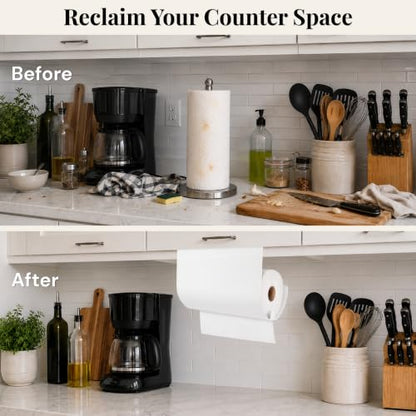 Aureo Covered Paper Towel Holder Under Cabinet, No Drill, Hooks Over Shelf - color: White