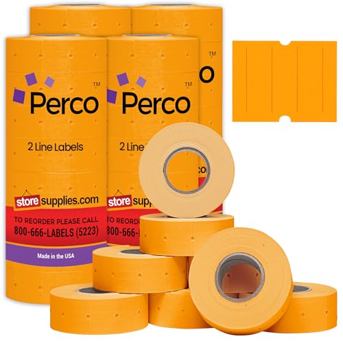Perco 2 Line Fluorescent Orange Labels - 24,000 Blank Price and Date Gun Labels for Perco 2 Line Price and Date Guns - 32 Rolls, 4 Sleeves - Made in USA - color: Fluorescent Orange, size: 4 Sleeves