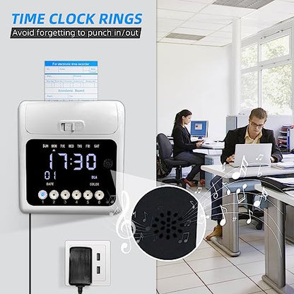 TooCust Time Clock with Passcode, Auto-Align Time Clocks for Small Business, Time Clock Punch Machine with 50-Piece Time Cards, and One Ink Ribbon Cartridge