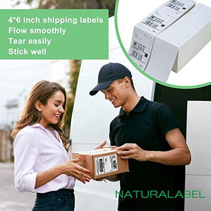 NATURALABEL 4" x 6" Fanfold Thermal Shipping Labels, 6,000 Labels, 2 Stacks