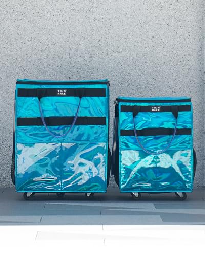 Reusable Grocery Bag with Wheels, Large Glitter Blue Rolling Tote - color: Glitter Blue, size: Large