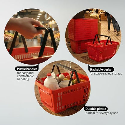 Restaurantware Plastic Shopping Basket, Red, with Plastic Handles - style: Plastic Handles