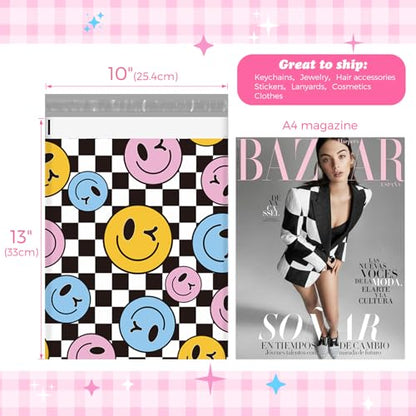 Fuxury Poly Mailers 10x13" 50pcs,Cute Shipping Bag for Clothes,Checkerboard - color: Smile Face, size: 10x13" 50pcs
