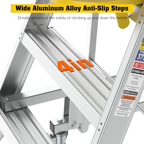 4-Step Aluminum Rolling Platform Ladder 375 LBS Anti-Slip Platform - size: 4 Step