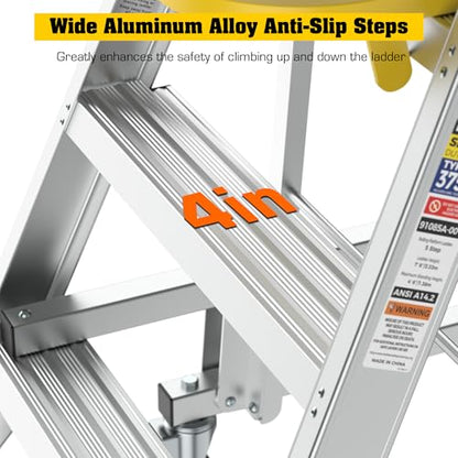 4-Step Aluminum Rolling Platform Ladder 375 LBS Anti-Slip Platform - size: 4 Step