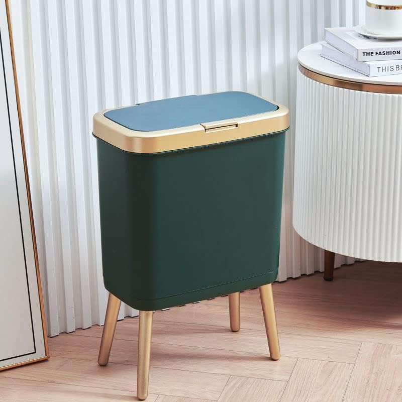 Procade Green Bathroom Trash Can with Lid,4 Gallon Retro Gold Garbage Can - color: Green