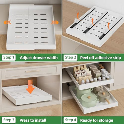 PAKETA 4 Pack Expandable Pull Out Cabinet Organizer,21" Deep - color: White, size: 21"D X 9-14"W (4 Pack)