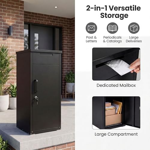 COSTWAY Large Outdoor Package Delivery Box Galvanized Steel Mailbox - size: 17.5" x 17.5" x 34"