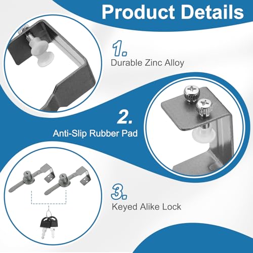 1.7" Luminous Sliding Glass Door Ratchet Lock Fit 1.18-1.57" Grey - color: Gray, size: 1.7"