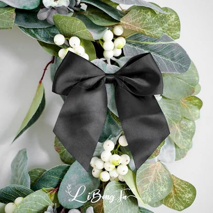 4.5" Small Twist Tie Black Satin Ribbon Gift Wrap Bows 24 Counts - color: Black