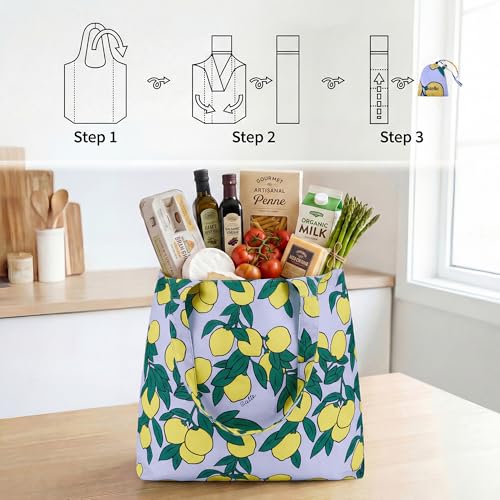 Stelle Lightweight Reusable Grocery Bag with Handles Ripstop Nylon Foldable Tote Shopping Bags for Travel and Groceries - color: Lemon Delight