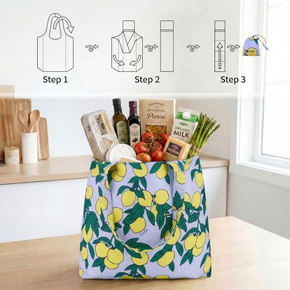 Stelle Lightweight Reusable Grocery Bag with Handles Ripstop Nylon Foldable Tote Shopping Bags for Travel and Groceries - color: Lemon Delight