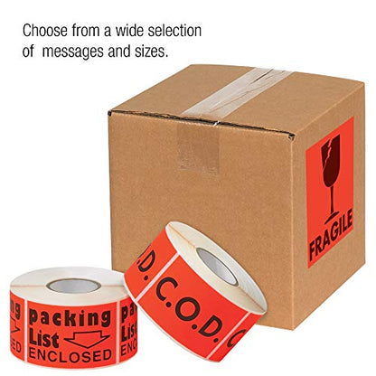 Aviditi Tape Logic 3" x 5","Packing List Enclosed" Fluorescent Red Sticker, for Shipping, Handling, Packing, and Moving (1 Roll of 500 Labels)