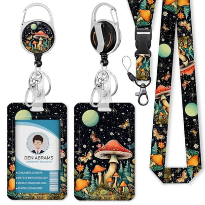 Piefly Lanyards for Id Badge, Teacher Card Holder Retractable Reel Mushroom - color: Mushroom