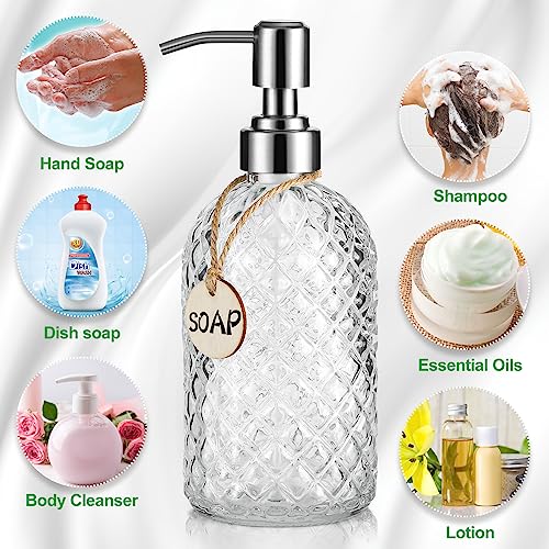 MOCLIF 16 OZ Clear Soap Dispenser with 304 Rustproof Stainless Steel Pump Bathroom Kitchen,Refillable Liquid Glass for Hand Soap, Dish Soap, Lotion(Clear) - color: Clear
