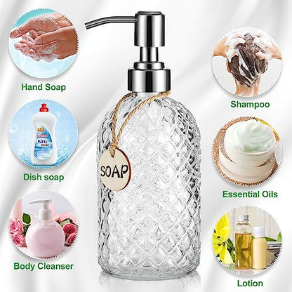 MOCLIF 16 OZ Clear Soap Dispenser with 304 Rustproof Stainless Steel Pump Bathroom Kitchen,Refillable Liquid Glass for Hand Soap, Dish Soap, Lotion(Clear) - color: Clear