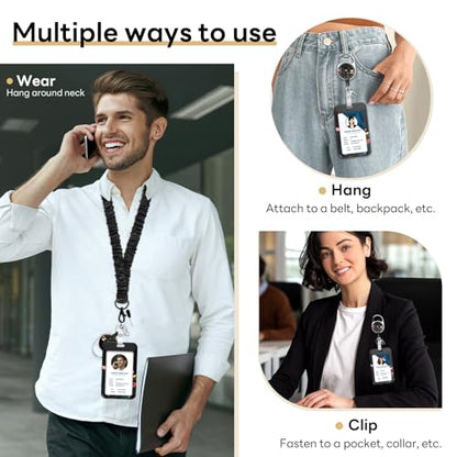 3 Pack ID Card Holder with Detachable Lanyard, Black Flowers - color: Black Flowers