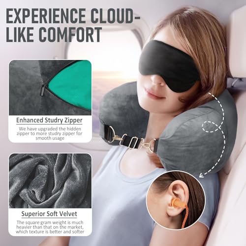 Travel Neck Pillow Stuffable with Clothes, Stuffable Travel Pillow - color: Dark Grey