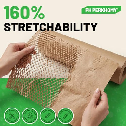 SMART&CASUAL Honeycomb Packing Paper 12" W x 180' L Bubble Cushioning Wrap for Packing Moving Product Gift Wrapping Paper Recyclable Biodegradable Shipping Packing Materials (20 Fragile Stickers) - size: 12 Inch x 180 Feet