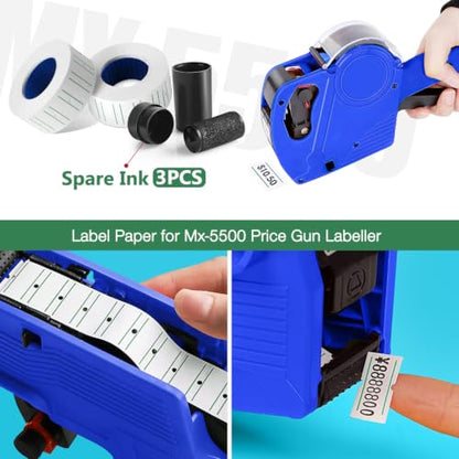 30 Rolls 15000pcs White Price Gun Labels for Mx-5500 Labeller White Pricemarker Stickers Plus 3 Piece Refill Ink Rolls (Green Lines) - color: Green Lines