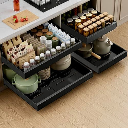PAKETA 1 Pack Expandable Pull Out Cabinet Organizer,21" Deep - color: Black, size: 21"D X 12-20"W (1 Pack)