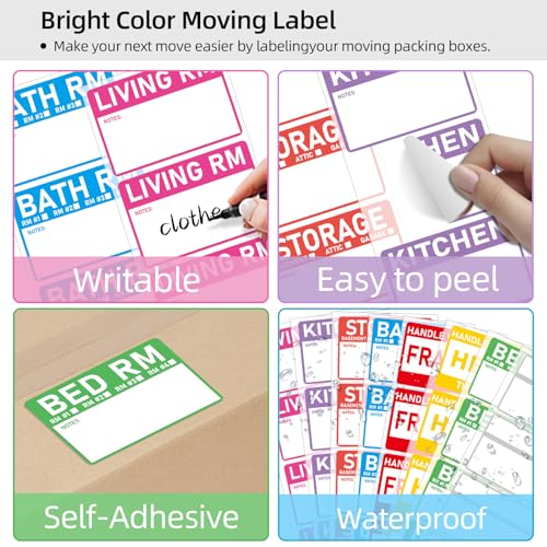 Home Moving Labels- 3 x 2 inches, Removable Packing Box Stickers, 8 Designs Waterproof Color Coded Moving Stickers with Fragile and Blank Labels- 160PCS - color: Vibrant, size: 320 pcs