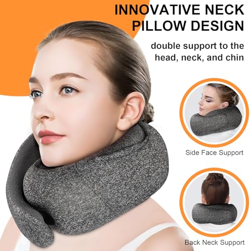 Travel Pillow - Hooded Neck Pillow Airplane Memory Foam Filling - color: Dark Gray