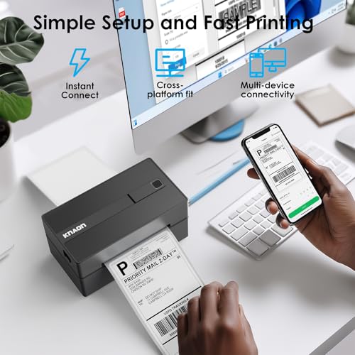 KNAON Bluetooth Thermal Shipping Label Printer 4x6 for Small Business,Black - color: Black