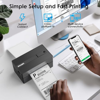 KNAON Bluetooth Thermal Shipping Label Printer 4x6 for Small Business,Black - color: Black