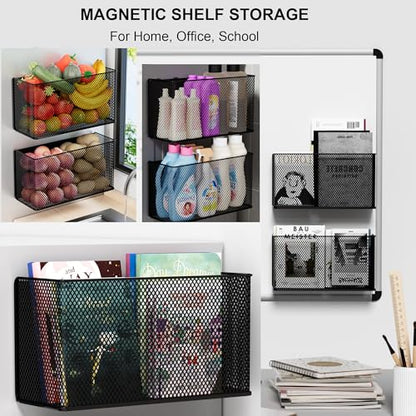 Magnetic Shelf Fridge Basket Bin for Washer Dryer Locker Whiteboard Cabinet - style: (1-Pack) Black/XL
