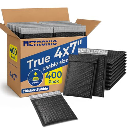 Metronic Bubble Mailers 4x8" 400Pack Padded Envelopes True 4x7" Usable Size - color: Black, size: 4x8" 400PC