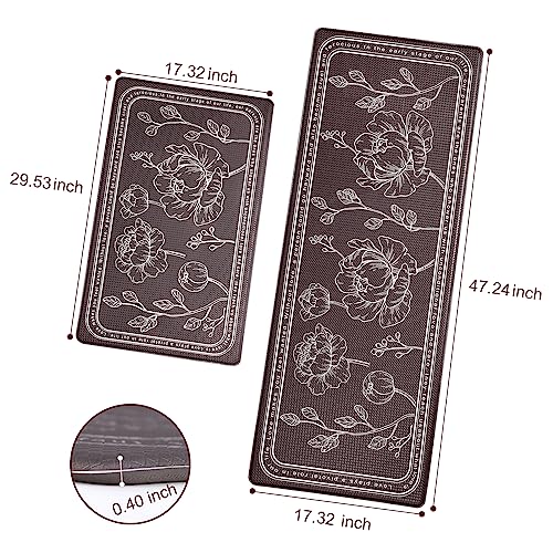 Kitchen Floor Mat Set of 2, Anti Fatigue Kitchen Mat 17"x47"+17"x29" - color: Brown, size: 17"x47"+17"x29"