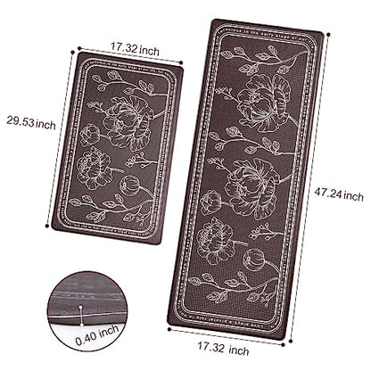 Kitchen Floor Mat Set of 2, Anti Fatigue Kitchen Mat 17"x47"+17"x29" - color: Brown, size: 17"x47"+17"x29"