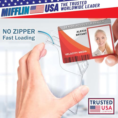 4x3 Horizontal ID Name Badge Holder - Quick Load Zipperless, 100 Pack