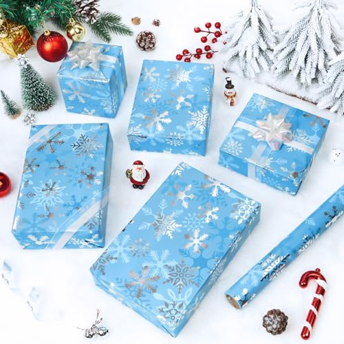 WERNNSAI Christmas Wrapping Paper 17 In x 33 Ft Snowflake Gift Wrap Roll - color: Snowflake-Metallic Foil