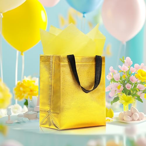 KeerxunBag Gold Gift Bags - 12 pieces - Reusable - With Inner Liner Paper - color: Golden Yellow