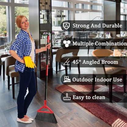 Heavy Duty Red Angle Broom with Long Handle - 4 Pack - color: 4pack Red