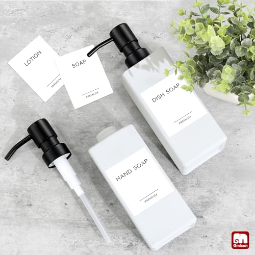 GMISUN White Soap Dispenser, Bathroom Hand Soap Dispenser, Glass Dispenser with Stainless Steel Pump, Kitchen Hand and Dish Soap Dispensers, 12 fl oz/350ml Liquid Refillable Soap and Lotion Bottle - color: White Bottle + Black Pump, size: 2 Pack
