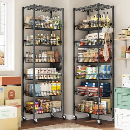 DurayLoly 7-Tier 300LBS Basket Wire Shelving Unit, Locking Wheels, Black - size: 72" H x 24" W x 14" D