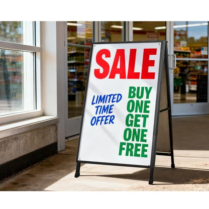 ZCHEN A Frame Sidewalk Sign, 24x36 Heavy Duty Metal Sandwich Board Sign Holder Outdoor, Double Sided Display for Outdoor Street Advertising, with 2 Corrugated Plastic Poster Boards
