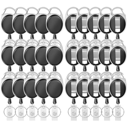 moeverEX Retractable Badge Holder with Carabiner Reel Clip and Key Ring - size: Black-30pcs